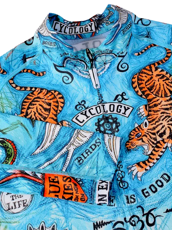 Koa Samui Men's Blue Long Sleeve Summer Cycling Jersey Neck  | Cycology AUS