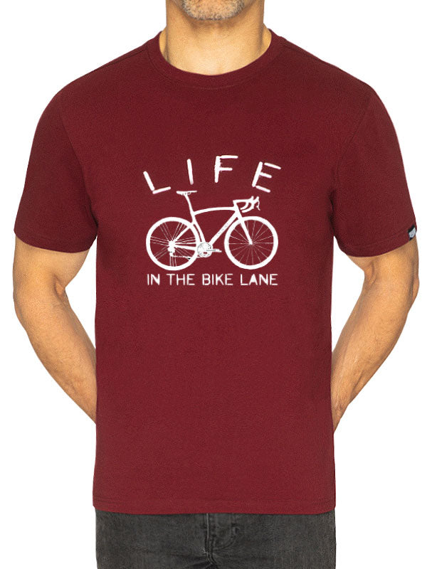 Life In The Bike Lane Mens Red Cycling T-Shirt Front  | Cycology AUS