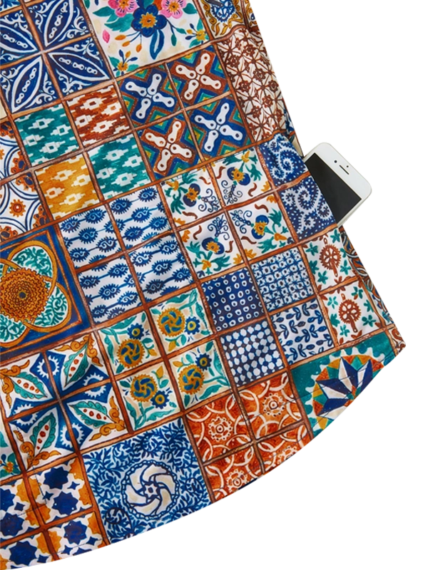 Colorful patterned  Men's  Gravel Shirt with a patchwork design and side zip pocket