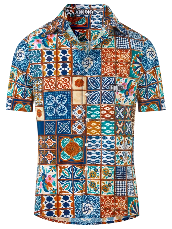 Colorful patterned  Men's  Gravel Shirt with a patchwork design