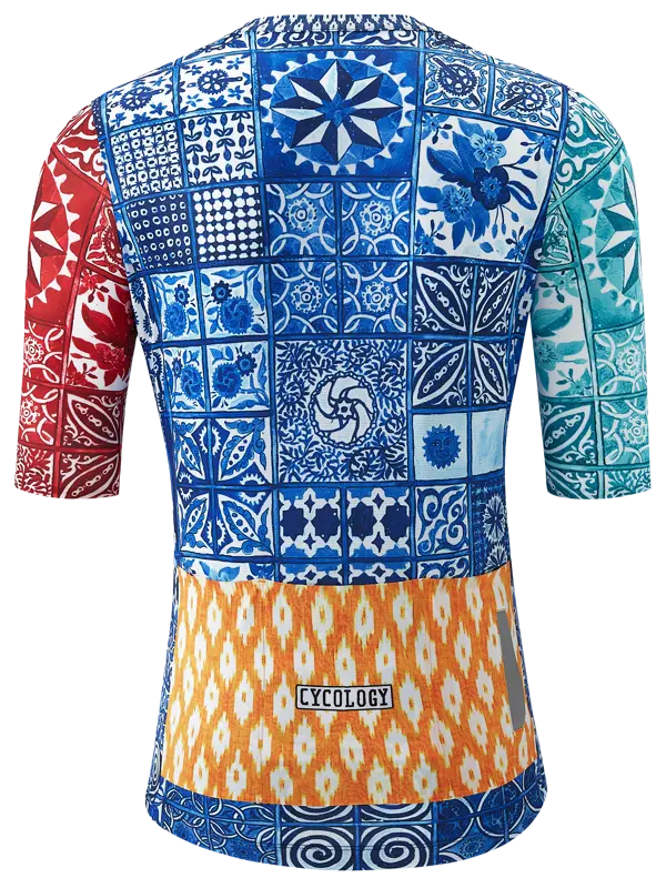 Majorca Men's Blue Reborn Short Sleeve Cycling Jersey Cycology  Back Pattern