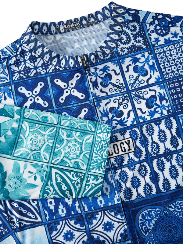 Majorca Men's Blue Reborn  Short Sleeve Cycling Jersey Cycology  Close up of pattern 