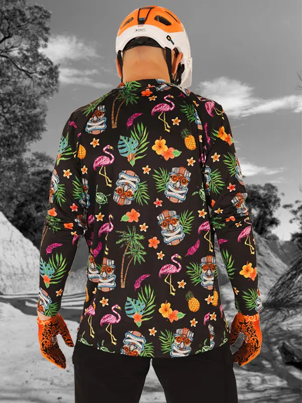 Molokai Long Sleeve Black Mountain Bike Jersey Back on model  | Cycology AUS