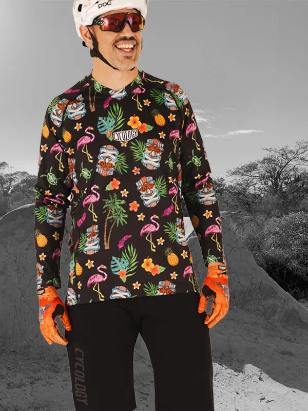 Molokai Long Sleeve Black Mountain Bike Jersey Front  | Cycology AUS