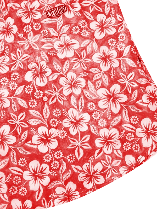 Red fabric with white floral pattern