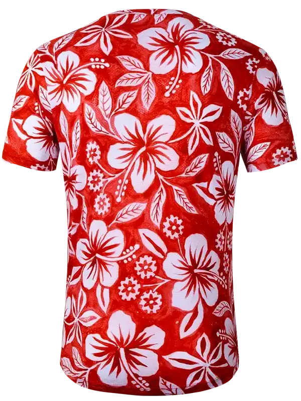 Red cycling jersey with white hibiscus floral pattern, lightweight fabric for active wear