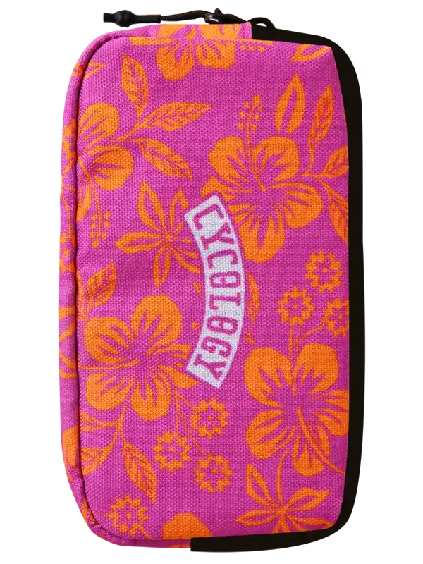 Oahu Cycling Wallet by Cycology Clothing with pink and orange hibiscus floral pattern