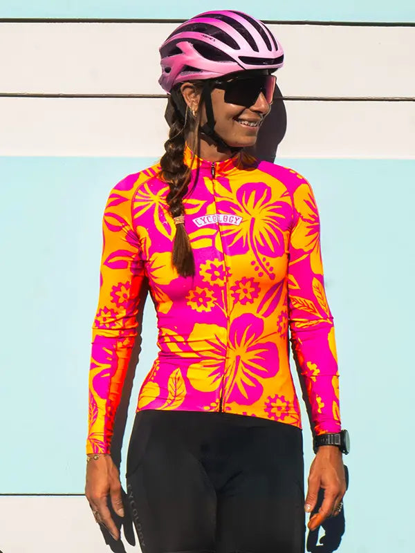Oahu Pink Women's Long Sleeve Summer Cycling Jersey  on model