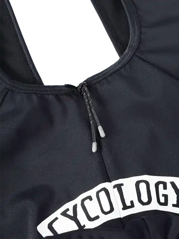 Black cycling jersey with white Cycology logo and front zipper, designed for men and women