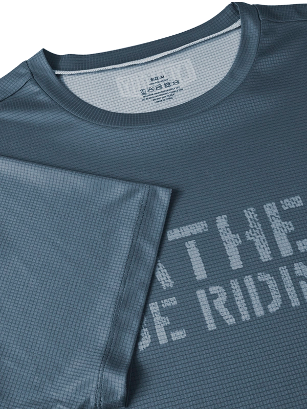 Blue Men's Tech t-shirt with 'Rather Be Riding' text 