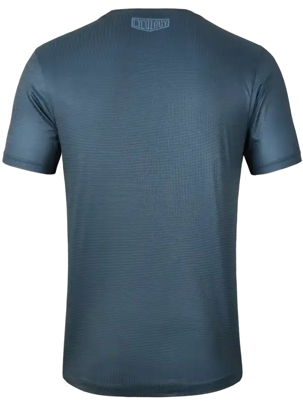 Men's cycling jersey with textured fabric and subtle back logo, designed for performance and comfort.