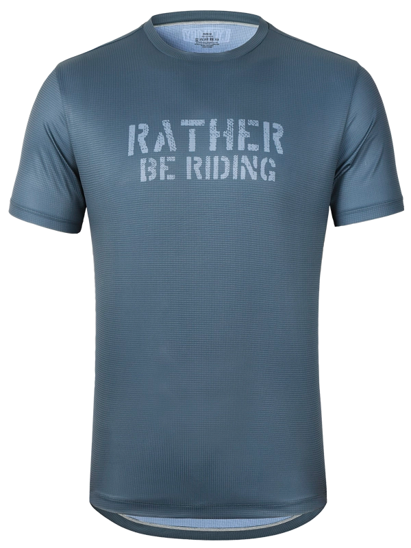 Blue Men's Tech t-shirt with 'Rather Be Riding' text 