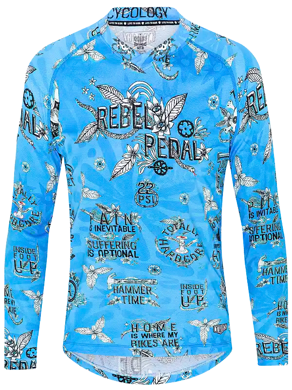 Rebel Pedal Long Sleeve Blue Men's Mountain Bike Jersey  front | Cycology AUS