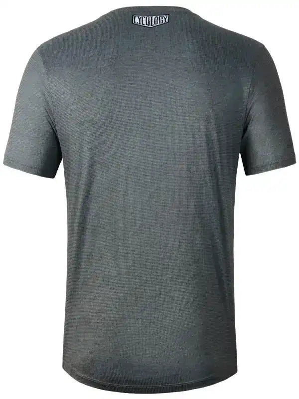 Dark gray men's cycling jersey with subtle texture and small logo at neckline