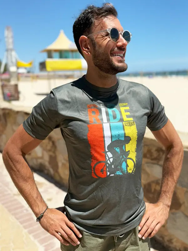 Ride Dark Grey Men's Technical T shirt on model | Cycology AUS
