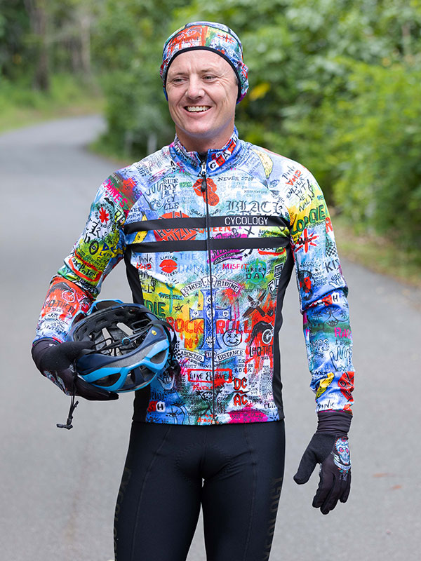 Rock N Roll Blue Men's Windproof Winter Cycling Jacket on model | Cycology AUS