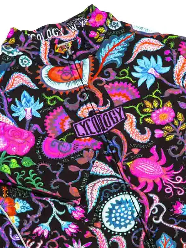 Vibrant floral cycling jersey with bold patterns and performance design for men and women