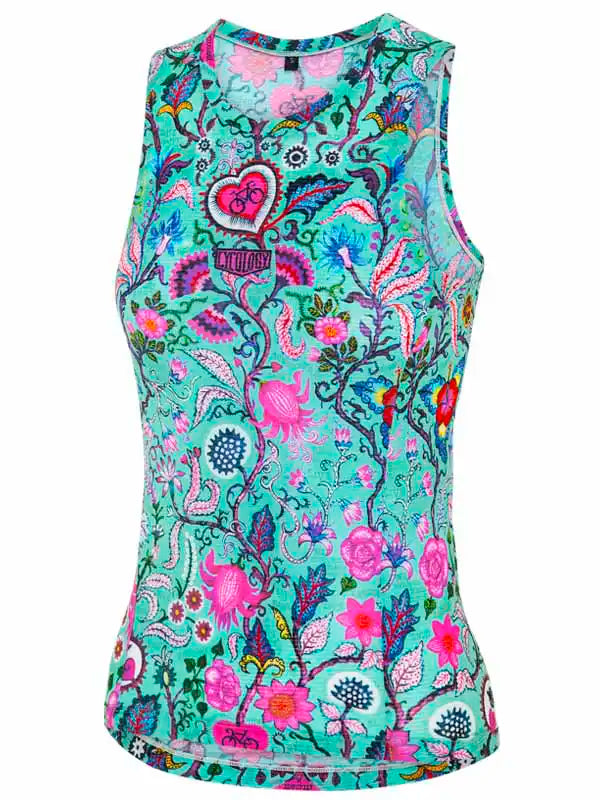 Secret Garden Blue  Women's  Sleeveless Base Layer Front  | Cycology AUS