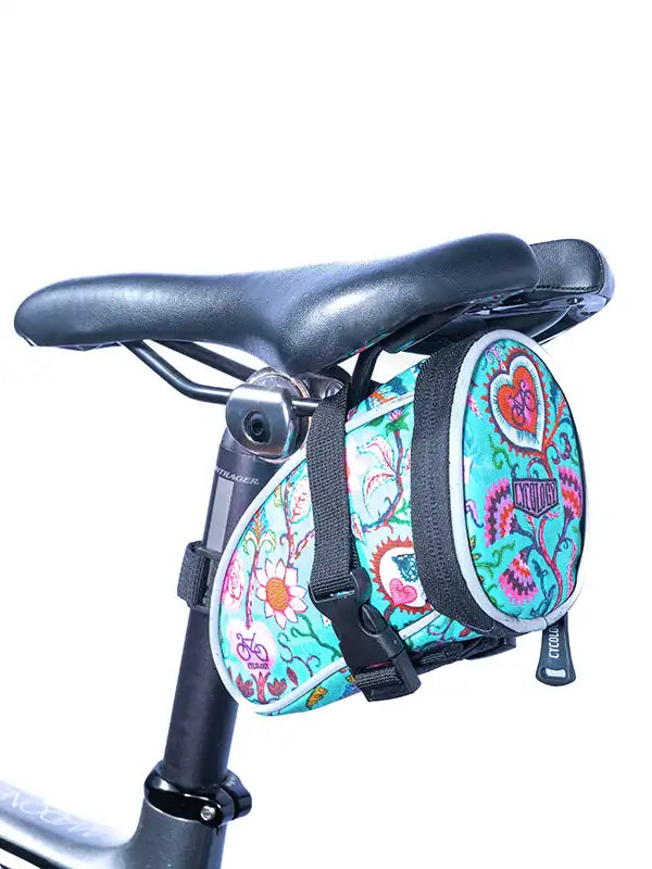 Secret Garden Blue Bike Saddle Bag on bike | Cycology AUS