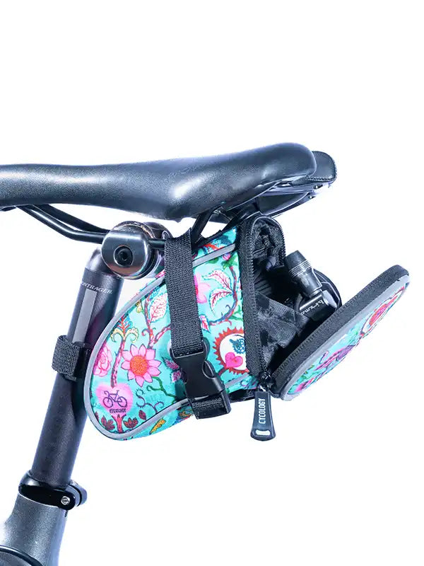 Secret Garden Blue Bike Saddle Bag open | Cycology AUS
