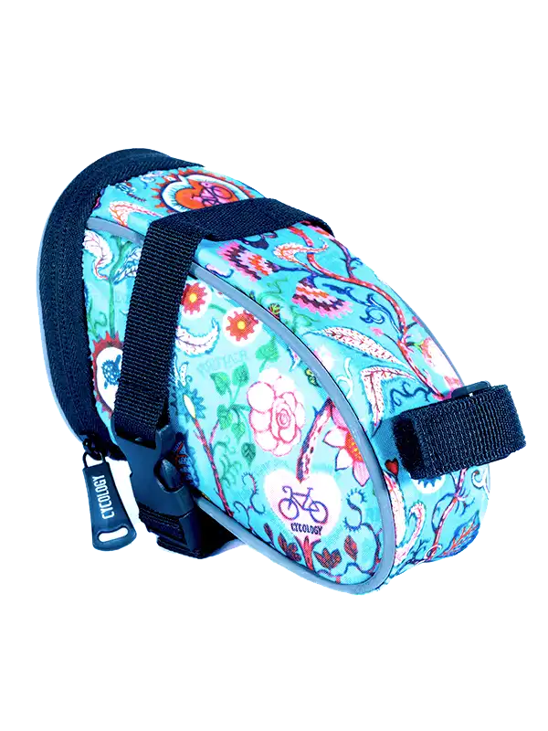 Secret Garden Blue Bike Saddle Bag top view | Cycology AUS