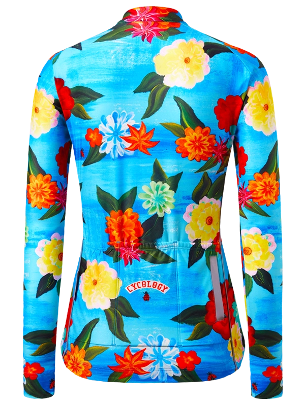 Colorful floral-patterned long-sleeve cycling jersey 