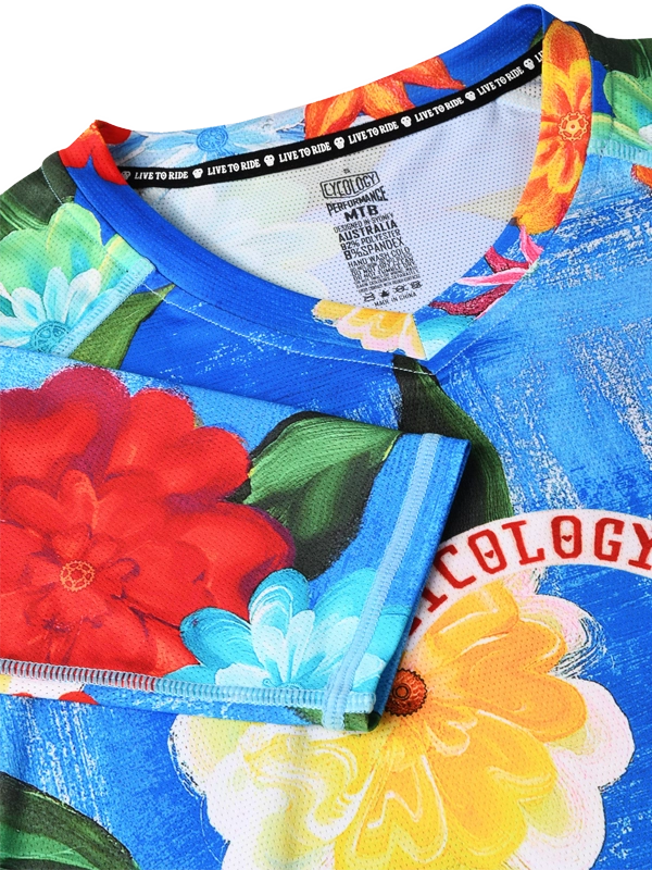 Women's Colorful floral long-sleeve  MTB Jersey with 'Cycology' branding 