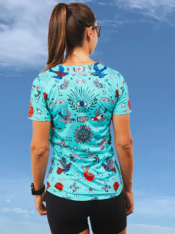 Tattoo Blue Womens Technical T shirt back | Cycology Clothing AUS