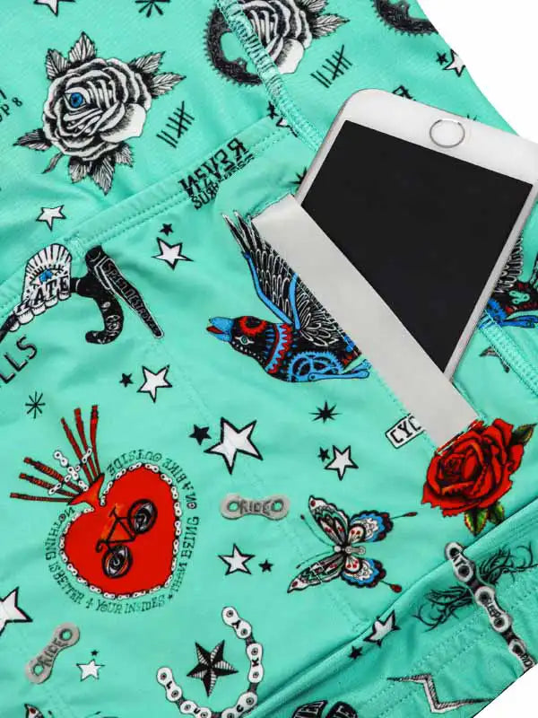 Tattoo Blue Women's Cycling Jersey  Back Zip pocket| Cycology AUS