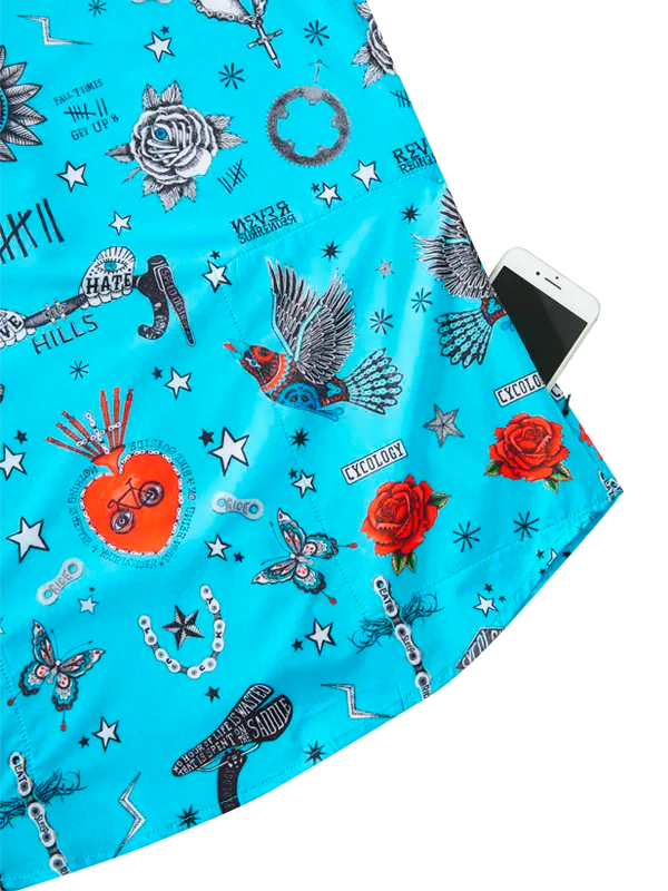 Tattoo Men's Blue Gravel Cycling Shirt  Pocket Cycology AUS