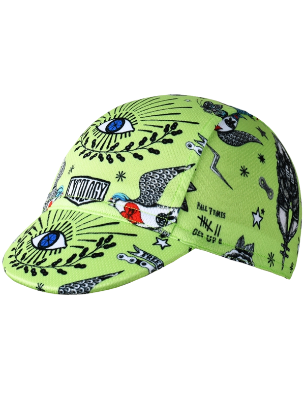 Green cycling cap with black and white patterns