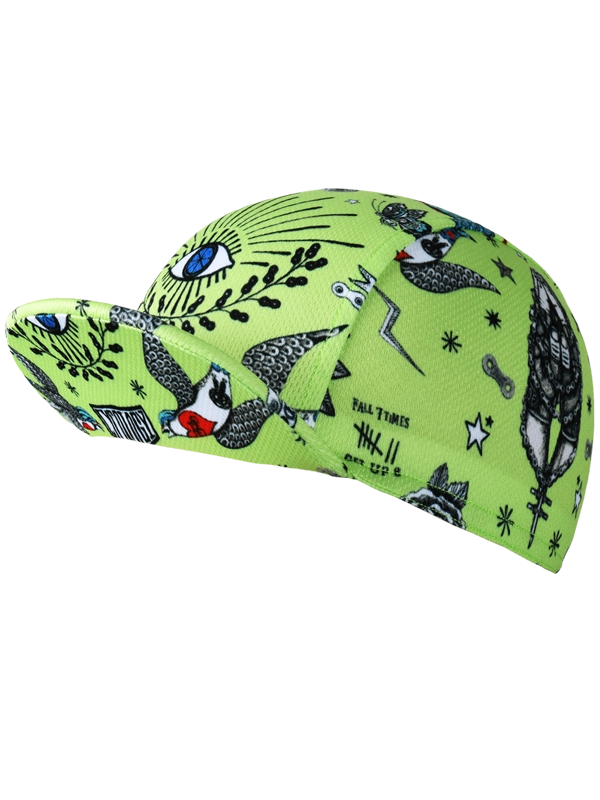 Green cycling cap with black and white patterns