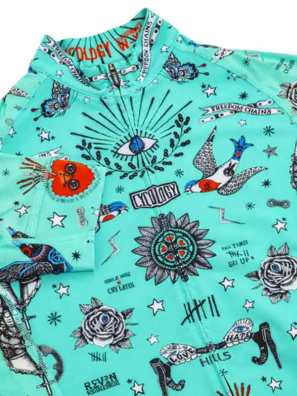 Tattoo Blue Women's Cycling Jersey Neck  | Cycology AUS