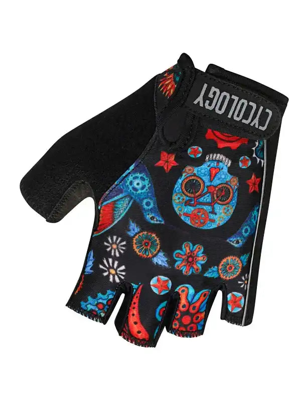 Colorful cycling glove with sugar skull design, fingerless style for men and women