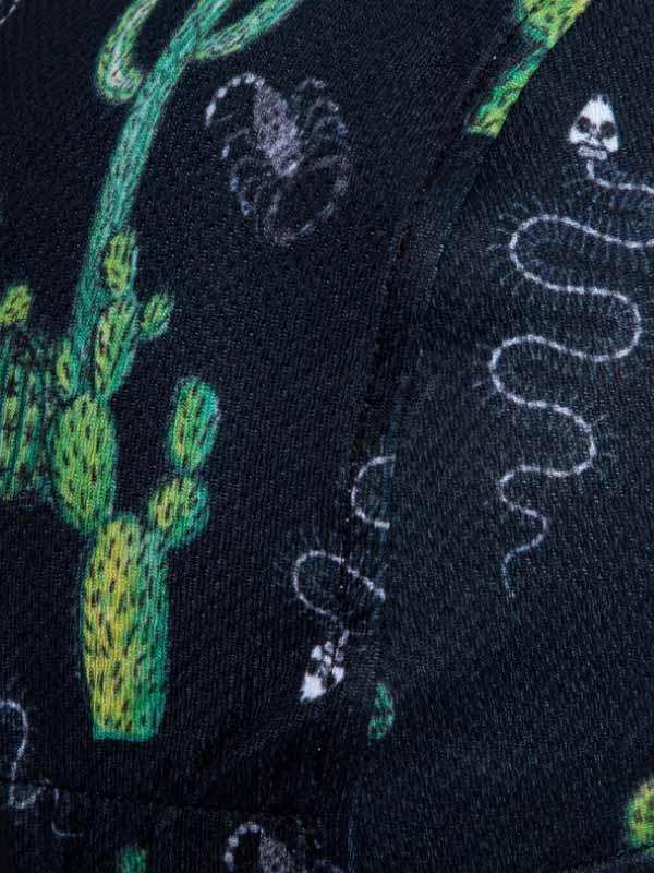 Black cycling jersey with cactus and skull print, unique desert design for men and women