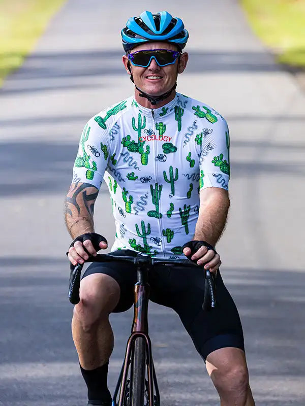 Totally Cactus White Cycling Jersey on model  Cycology AUS