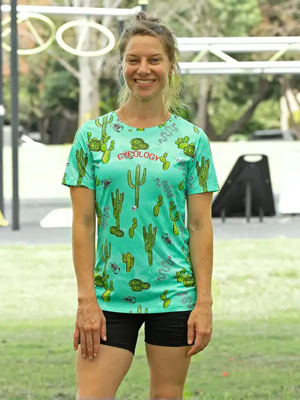 Totally Cactus Women's Green Technical T shirt on model | Cycology AUS
