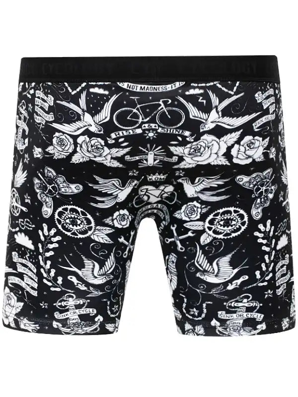 Velo Tattoo Black  Men's Performance Boxer Briefs Back | Cycology AUS