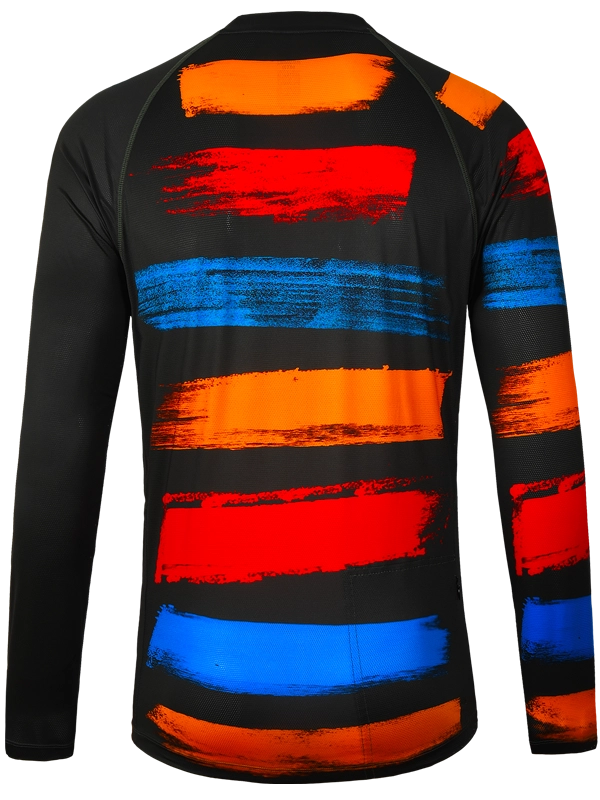 Black long-sleeve MTB Jersey with colorful stripes on back 