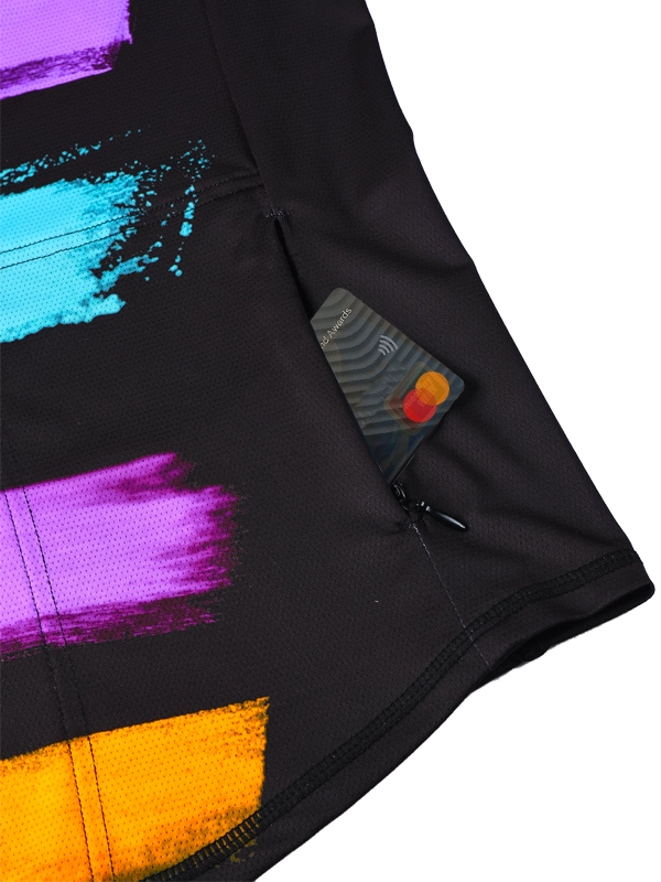 Women's Black long-sleeve MTB Jersey with colorful accents and 'Cycology' branding  zip pocket