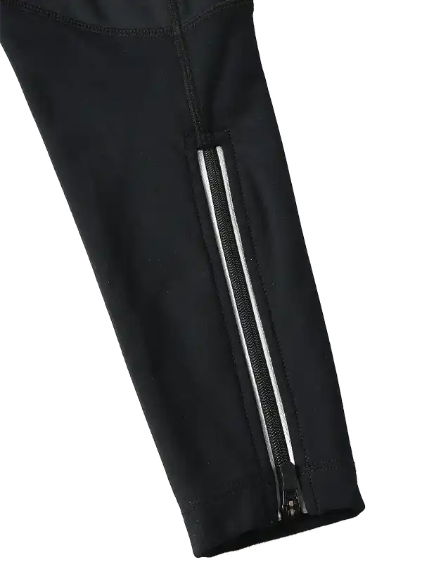 Black cycling shorts with side zipper pocket, high-quality fabric, designed for comfort and performance.