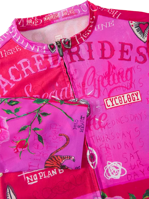 Zadie Pink Women's Reborn Cycling Jersey with text and graphics 