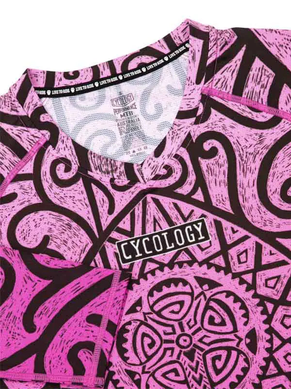 Zanzibar Pink Womens Long Sleeve MTB Jersey  V Neck | Cycology AUS