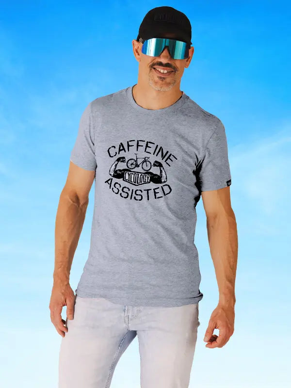 Caffeine Assisted Grey Men's Cycling T-Shirt  on model | Cycology AUS