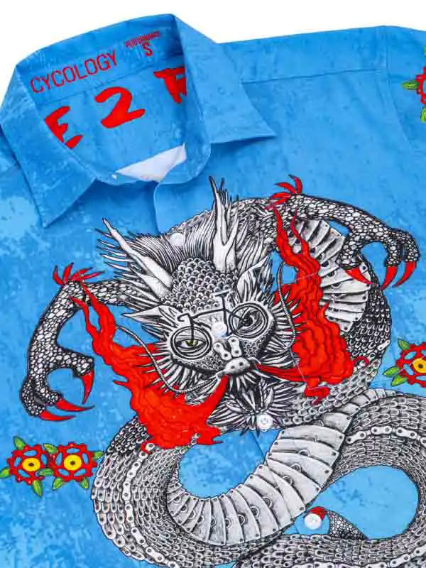 Dragon Blue Men's Gravel Cycling Shirt Neck  | Cycology AUS