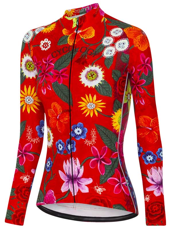 Aloha Womens Red Long Sleeve Cycling Jersey Front image  | Cycology AUS