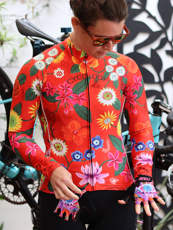 Aloha Women's Red Long Sleeve Cycling Jersey on model front image  | Cycology AUS