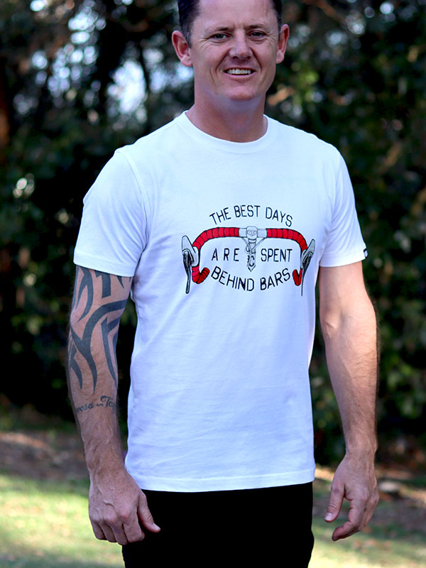 Best Days Behind Bars White Mens Tee on Model | Cycology AUS