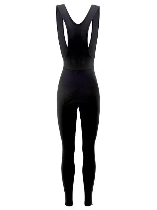 Black women's cycling bib tights with padded chamois, form-fitting design for road biking comfort