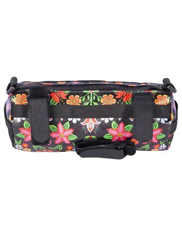 Floral pattern cycling waist bag with black straps, ideal for bike rides and outdoor adventures.